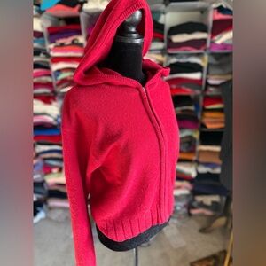 TSE Vibrant Red Cashmere Full-Zip Hoodie Sweater, S